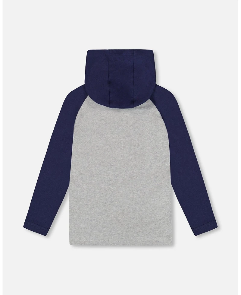 Deux par Boy Cotton Jersey Hooded Raglan Sleeve Tee Navy Blue - Toddler|Child
