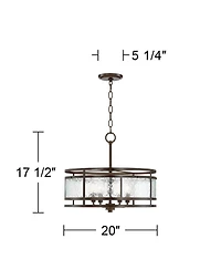 Franklin Iron Works Edinger Oil Rubbed Bronze Pendant Chandelier 20" Wide Rustic Clear Waterglass Textured Shade 4-Light Fixture for Dining Room
