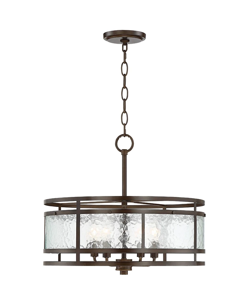 Franklin Iron Works Edinger Oil Rubbed Bronze Pendant Chandelier 20" Wide Rustic Clear Waterglass Textured Shade 4-Light Fixture for Dining Room