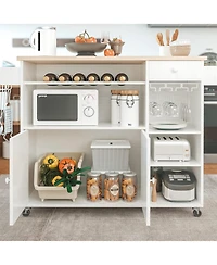 Rolling Kitchen Island Cart with Drop-Leaf and Wine Rack, White