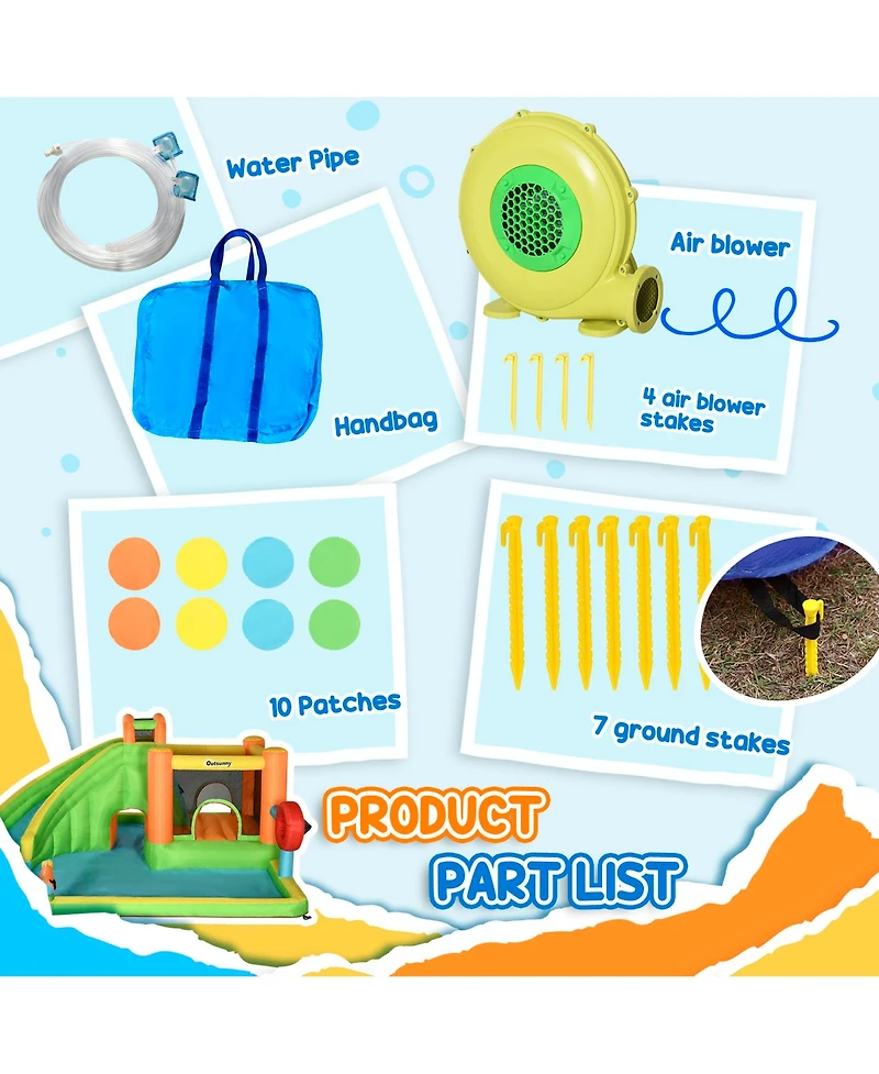 Outsunny 7-in-1 Backyard Inflatable Bounce House W/ Slide & Water Blaster