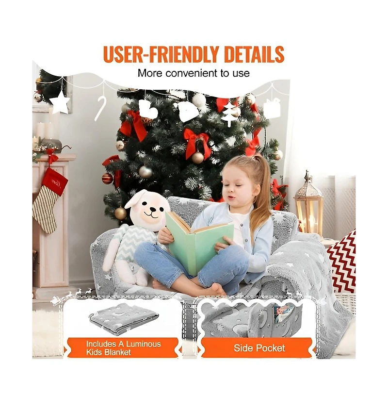Slickblue Convertible Kids Sofa to Lounger, Glow-in-the-Dark Flip-Out Couch for Bedroom Use