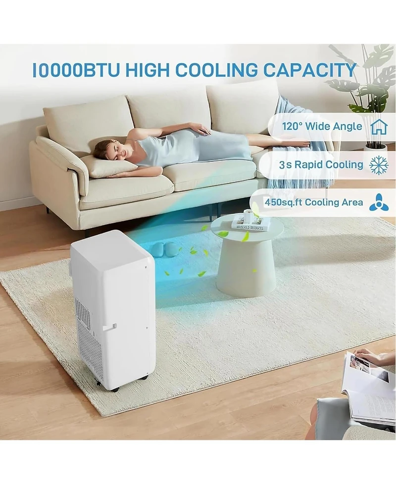 gaomon 10,000 Btu Portable Air Conditioner - 3-in-1 Cooling, Dehumidifier & Fan, Remote Control, 24-Hour Timer, Window Kit Included, White