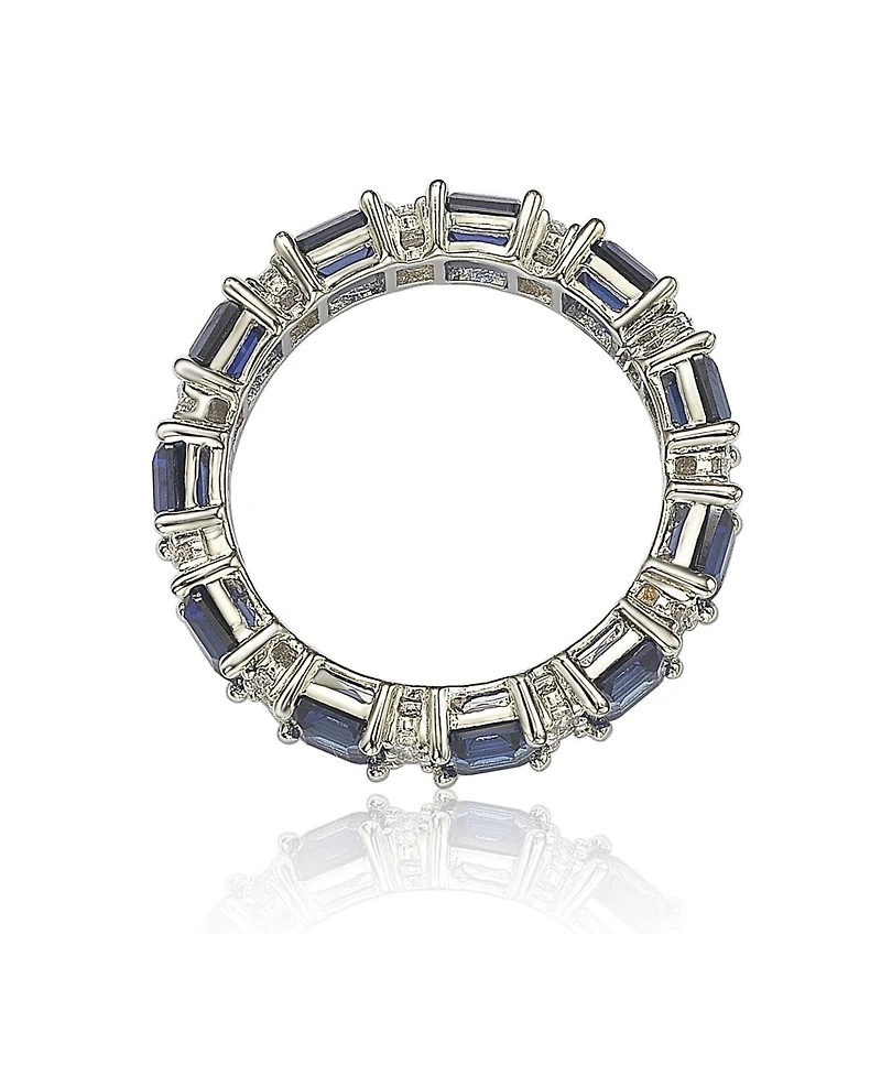 Suzy Levian New York Sterling Silver Sapphire & Created White Assacher Cut Eternity Band Ring