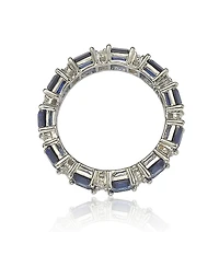 Suzy Levian New York Sterling Silver Sapphire & Created White Assacher Cut Eternity Band Ring