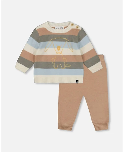 Deux par Baby Boys Knitted Top and Pant Set Light Caramel