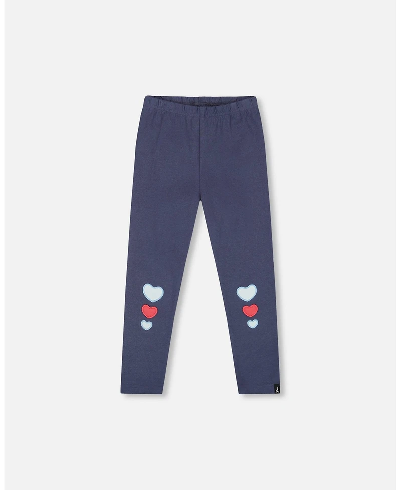 Deux par Girl Cotton Leggings Navy Blue with Hearts - Child
