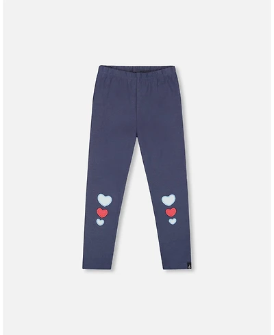 Deux par Girl Cotton Leggings Navy Blue with Hearts - Child