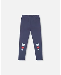 Deux par Girl Cotton Leggings Navy Blue with Hearts - Child