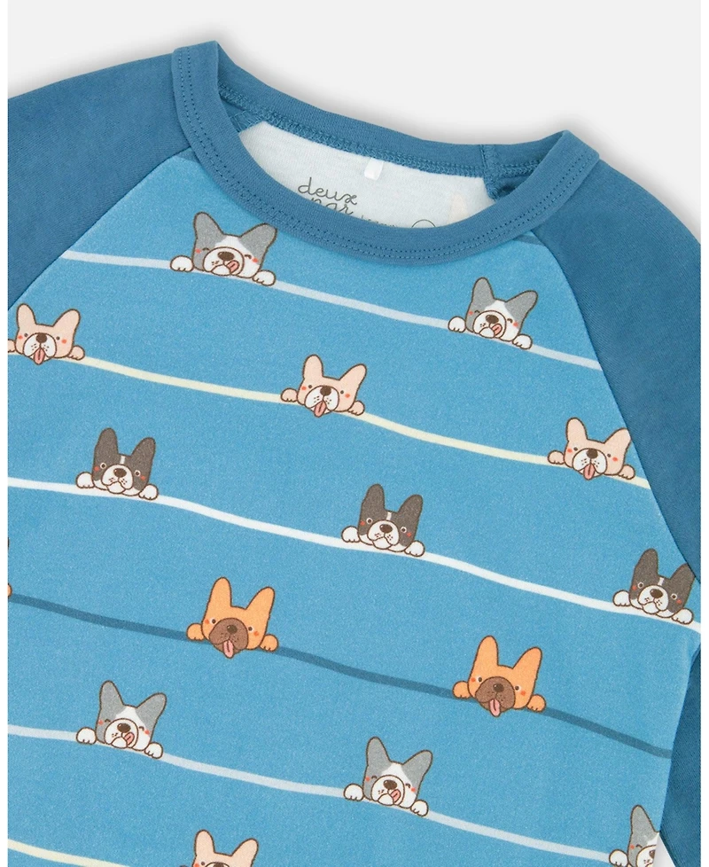 Deux par Big Boys Two-Piece Cotton Pajama Set Blue Dog Print