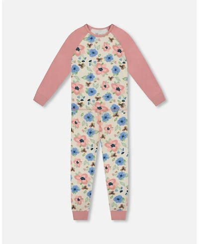 Deux par Girl Cotton Two-Piece Pajamas Off-White Flower Print