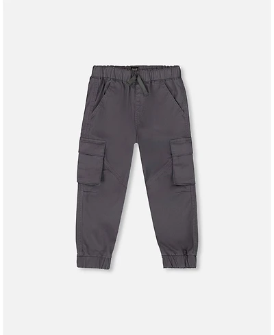 Deux par Baby Boys Twill Jogger Cargo Pants Dark Gray
