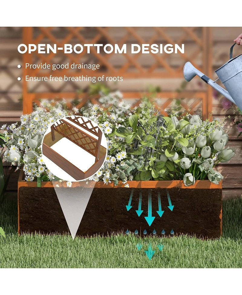 Outsunny Wood Raised Garden Bed, Planter with Trellis for Climbing Plants