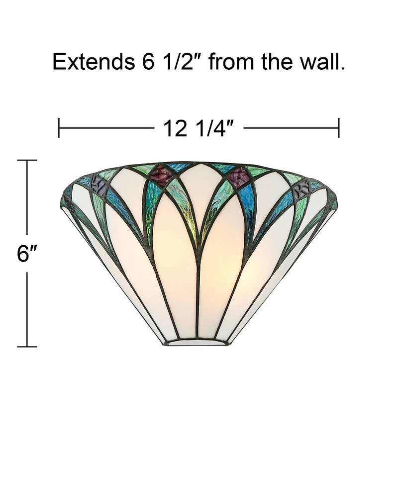 Regency Hill Filton Tiffany Style Wall Light Sconce Bronze Hardwire 12 1/4" Fixture White Blue Stained Art Glass Shade for Bedroom Bathroom Hallw