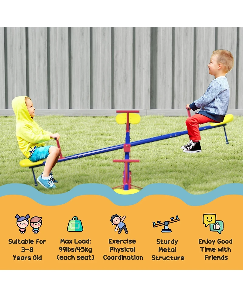 Outsunny Teeter Totter for Kids with 4 Seats for 3-8 Years,