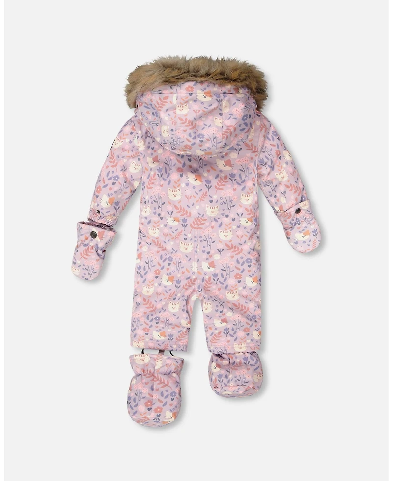 Deux par Baby Girls One-Piece Play Snowsuit Designed for Car Seat Lilac Cat Print - Baby|Toddler