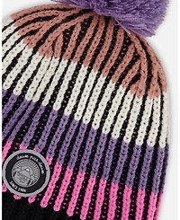 Deux par Girl Lined Knit Pompom Hat Pink and Purple Black - Toddler|Child