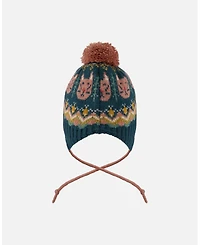 Deux par Girl Lined Peruvian Knit Pompom Hat Green and Pink - Toddler|Child