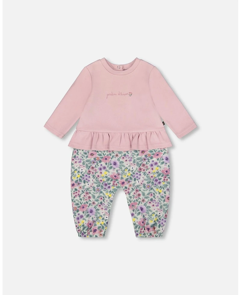 Deux par Deux Baby Girl Cotton Bi-Material Romper Neutral Purple - Baby