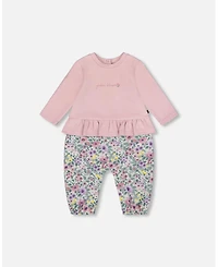 Deux par Deux Baby Girl Cotton Bi-Material Romper Neutral Purple - Baby