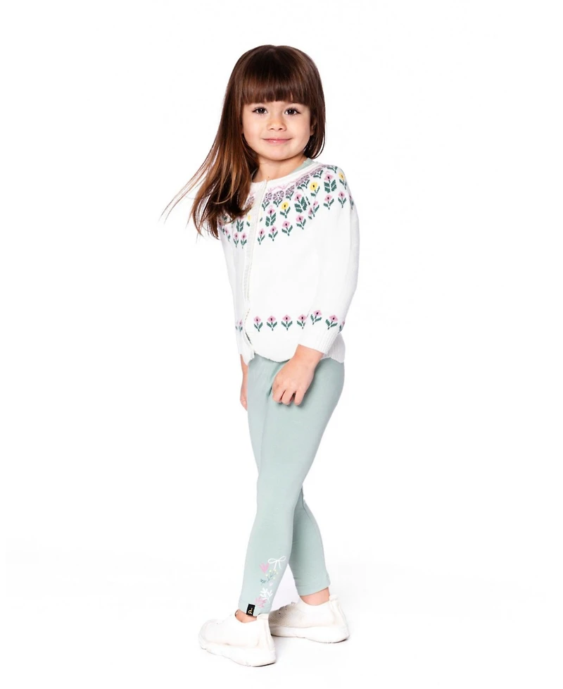 Deux par Baby Girls Cotton Jersey Leggings Jade Green with Floral Detail