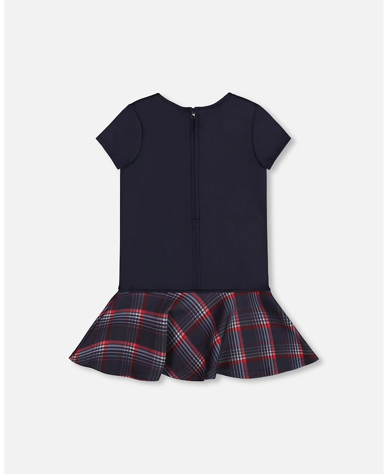 Deux par Girl Milano Dress Navy Blue with Plaid Flounce - Child
