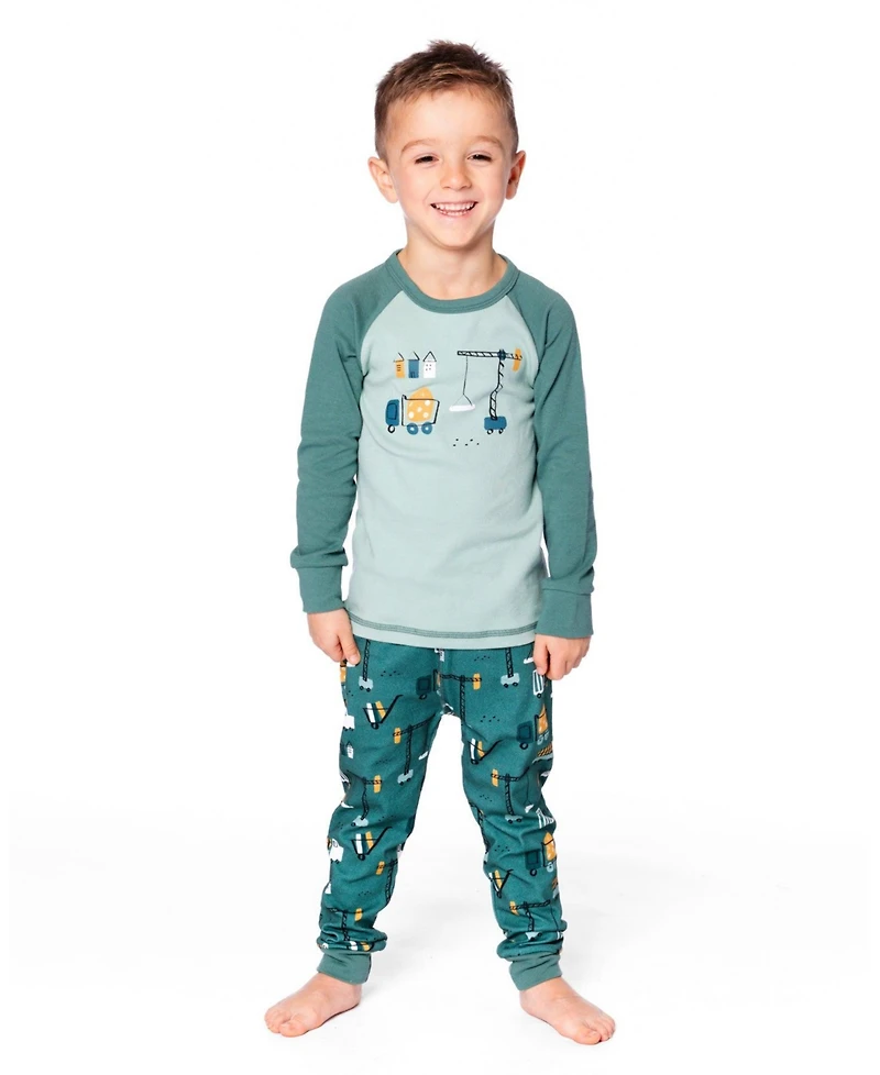 Deux par Baby Boy Two-Piece Cotton Pajama Set Teal Construction Print