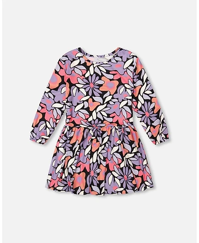 Deux par Girl Jersey Dress Black Retro Flower Print - Toddler|Child