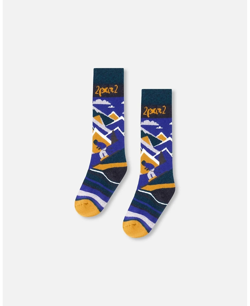 Deux par Boy Winter Ski Socks with Merino Wool Deep Teal - Toddler|Child