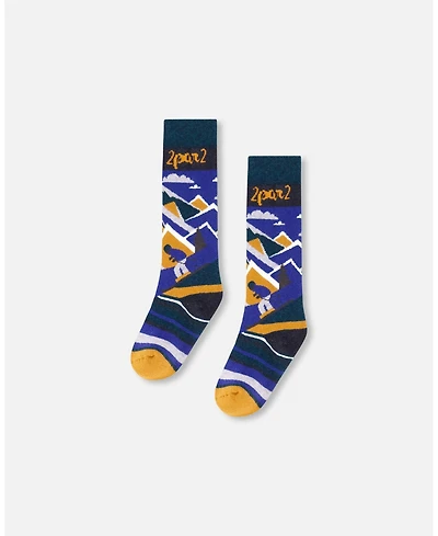 Deux par Boy Winter Ski Socks with Merino Wool Deep Teal - Toddler|Child