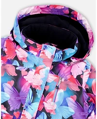 Deux par Girl Two-Piece Play Snowsuit Flash Coral with Butterfly Print Jacket - Child