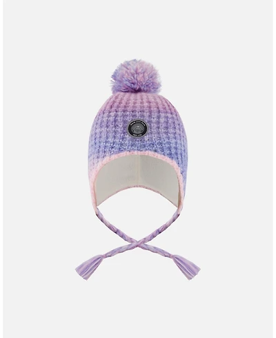 Deux par Girl Lined Peruvian Knit Pompom Hat Blue, Purple and Pink - Toddler|Child