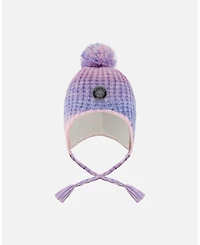 Deux par Girl Lined Peruvian Knit Pompom Hat Blue, Purple and Pink - Toddler|Child