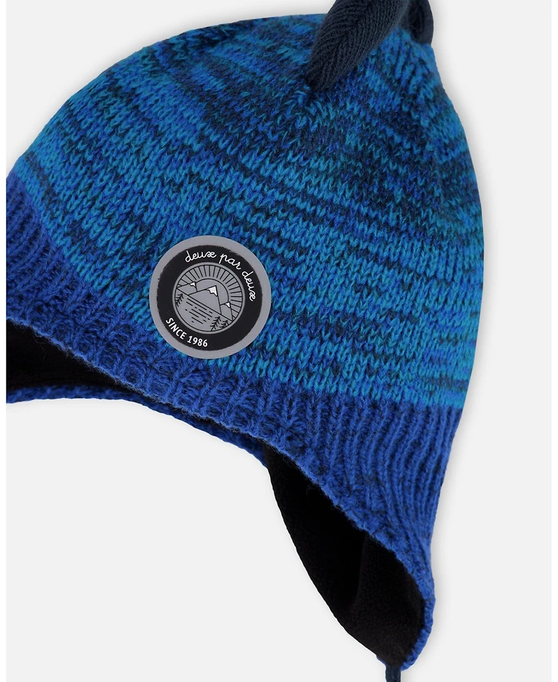 Deux par Boy Lined Dino Peruvian Knit Winter Hat with Pompom Blue - Toddler|Child