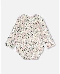 Deux par Baby Girls Cotton Long Sleeve Romper Off-White Floral