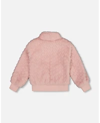 Deux par Girl Faux Fur Jacquard Jacket Dusty Pink - Toddler|Child