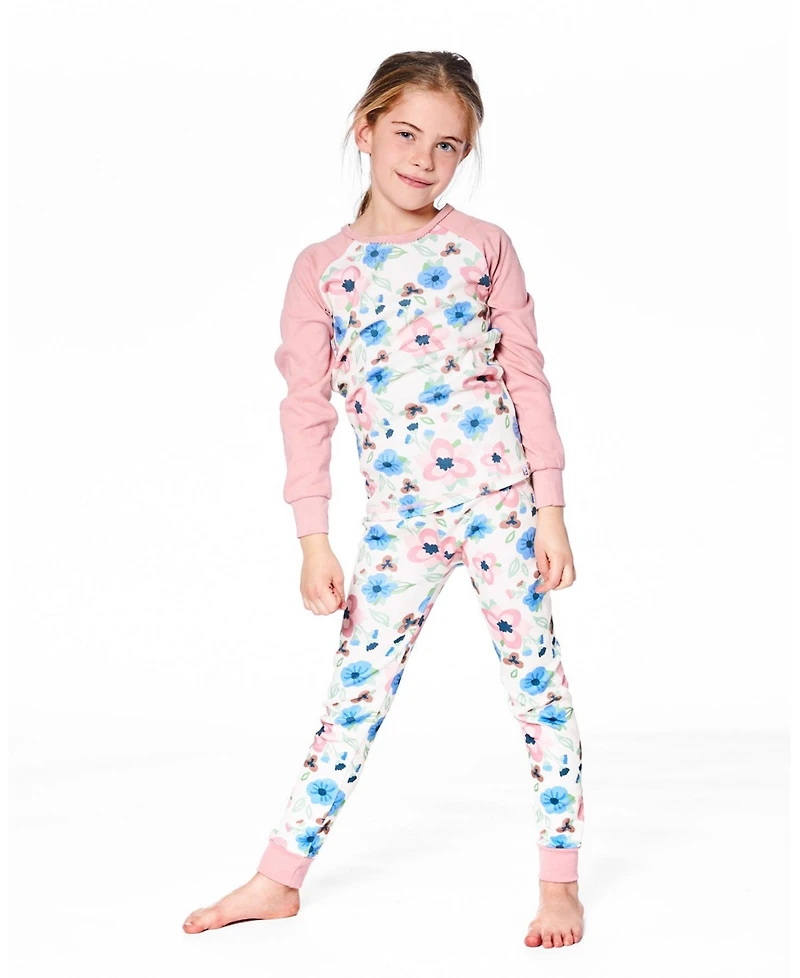 Deux par Girl Cotton Two-Piece Pajamas Off-White Flower Print