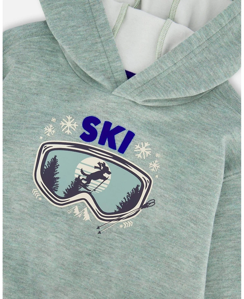 Deux par Baby Boys Super Soft Hooded Brushed Jersey Sweatshirt with Graphic Print Green