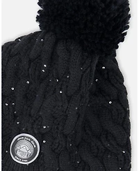 Deux par Girl Winter Peruvian Knit Hat with Pompom and Lining Black - Toddler|Child