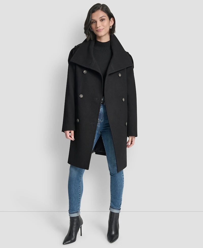 Dkny Women's Double-Breasted Funnel Neck Military Coat