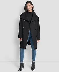Dkny Women's Double-Breasted Funnel Neck Military Coat