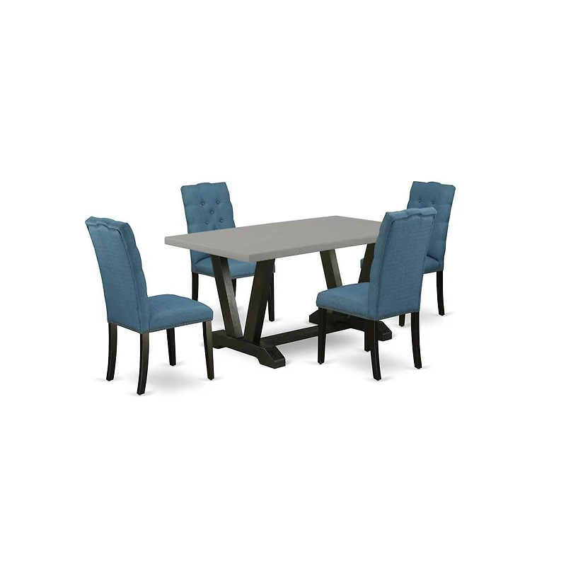 East West Furniture 5-Piece Modern an Excellent Cement Color Dining Table Top and 4 Awesome Linen Fabric Parson Chairs with Nail Heads and Button Tuft