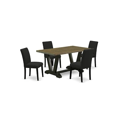 East West Furniture 5-Pc Dining Table Set Includes 4 Dining Room Chairs with Upholstered Seat and High Back and a Rectangular Kitchen Dining Table
