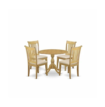 East West Furniture 5 Piece Dining Table Set - Oak Wood Table and 4 Oak Linen Fabric Kitchen & Dining Room Chairs with Slatted Back - Oak Finish