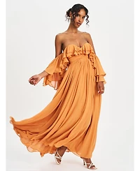 Miss Circle Women's Kaela Brickwork Off Shoulder Chiffon Maxi Dress