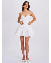 Miss Circle Women's Sacha White Lace Drop Waist Corset Puffy Mini Dress