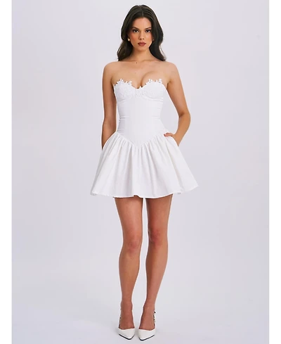 Miss Circle Women's Sacha White Lace Drop Waist Corset Puffy Mini Dress