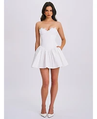 Miss Circle Women's Sacha White Lace Drop Waist Corset Puffy Mini Dress