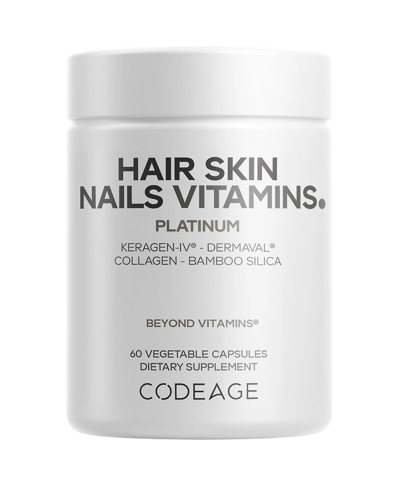 Codeage Hair Skin Nails Vitamins Platinum - KeraGEN-iv Keratin, Dermaval