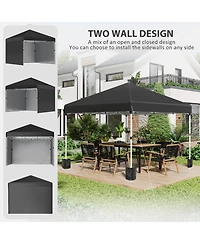 Outsunny 10' x 10' Pop Up Canopy with 3 Sidewalls and Carry Bag,